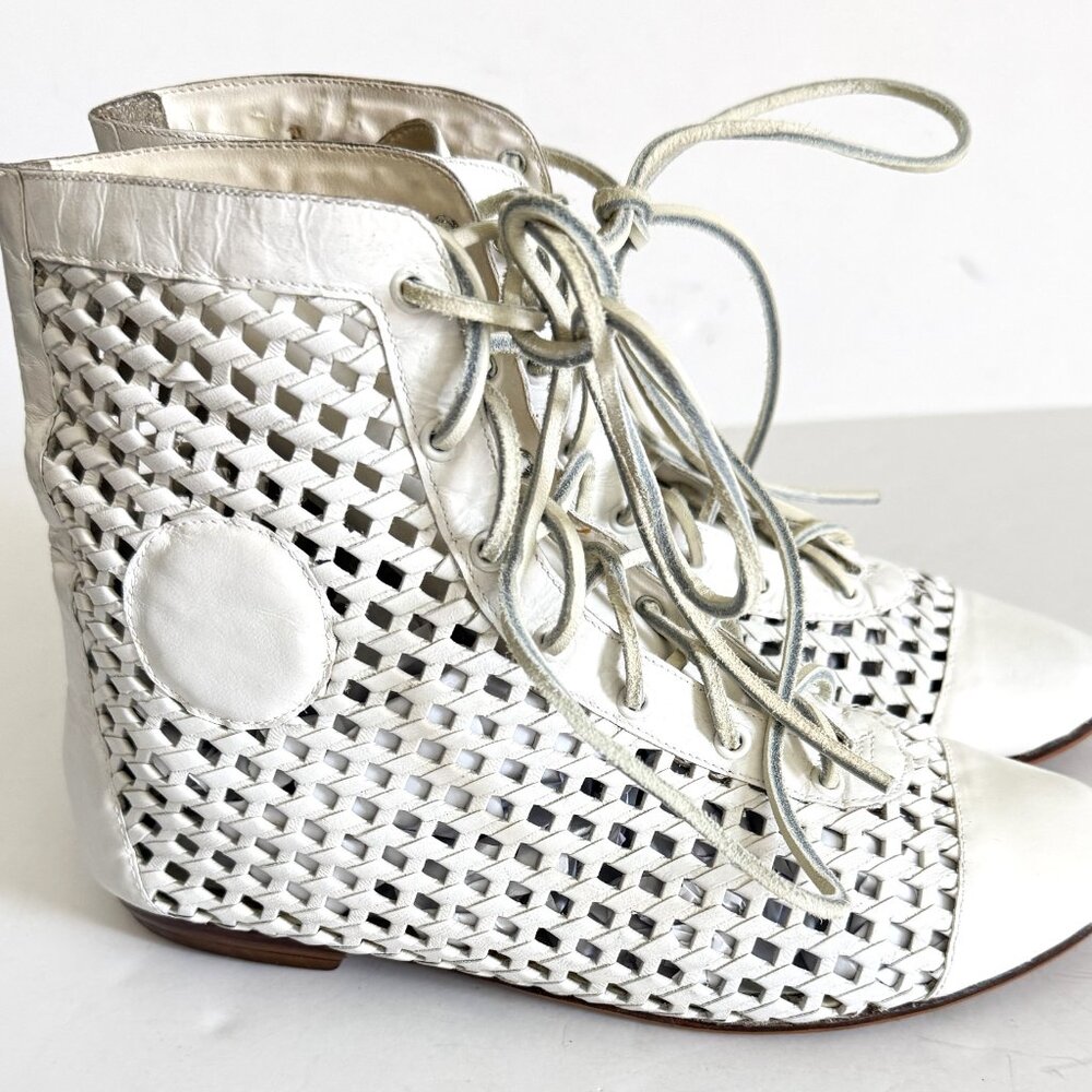 Women's Cat's Paw Boots White leather mesh high top sneakers size 8B for a narro - Picture 4 of 9